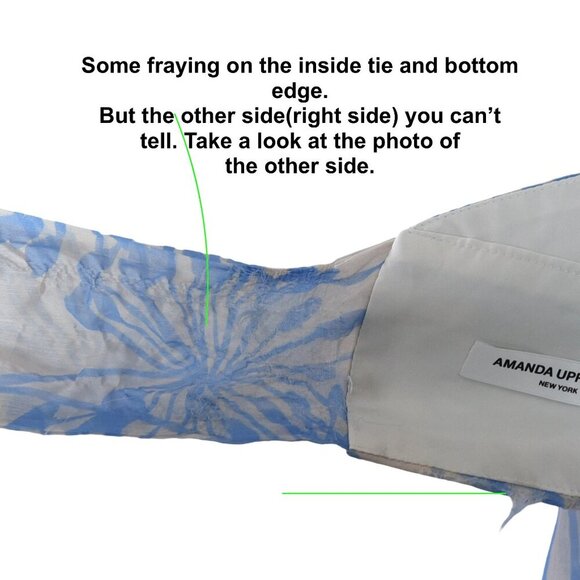 Amanda Uprichard Blue Floral Tie Back Top S Sheer High Neck Romantic *Minor Flaw - Picture 10 of 11